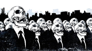 skeletons wearing suit jacket illustration HD wallpaper