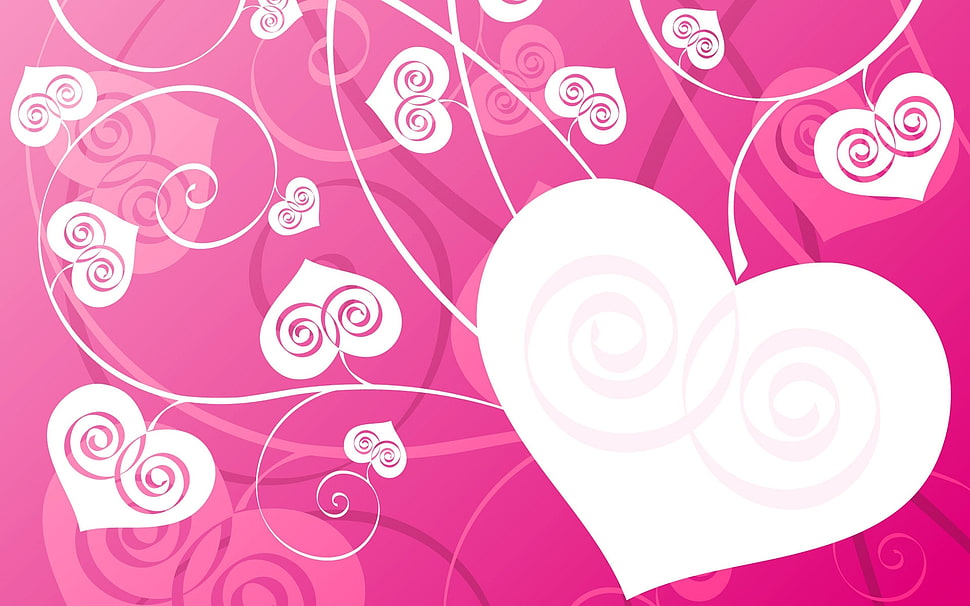 white and pink hearts painting HD wallpaper