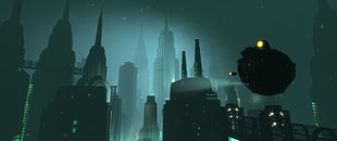 black buildings poster, Rapture, BioShock