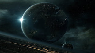 gray moon wallpaper, science fiction, planet, flares, Moon