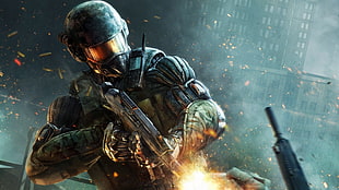 Halo digital wallpaper, video games, gun, Crysis, soldier