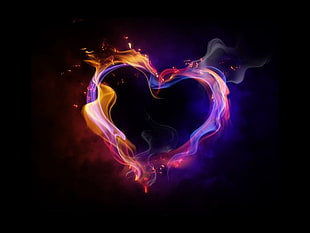 heart shaped purple and yellow fire wallpaper