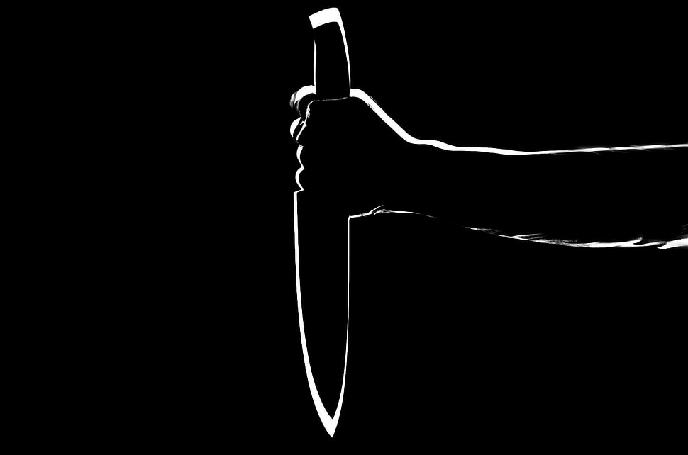 person holding knife illustration HD wallpaper