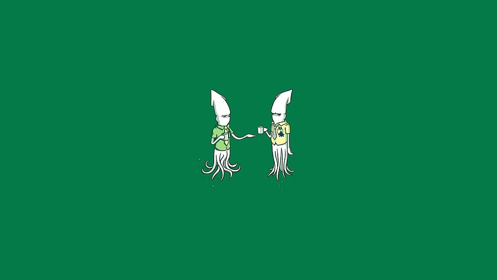 two white squids illustration, minimalism, artwork, simple, threadless HD wallpaper
