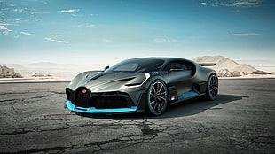 gray and blue Bugatti Chiron, Bugatti Divo, Bugatti, car, road