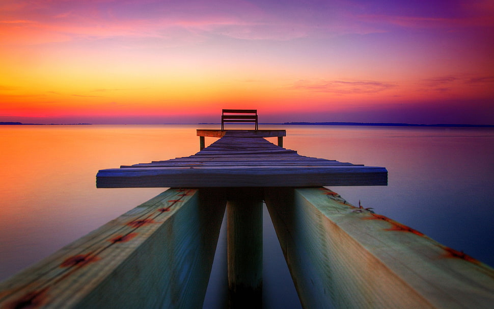 brown wooden dock at golden hour, sunset, pier, sunlight, wood HD wallpaper