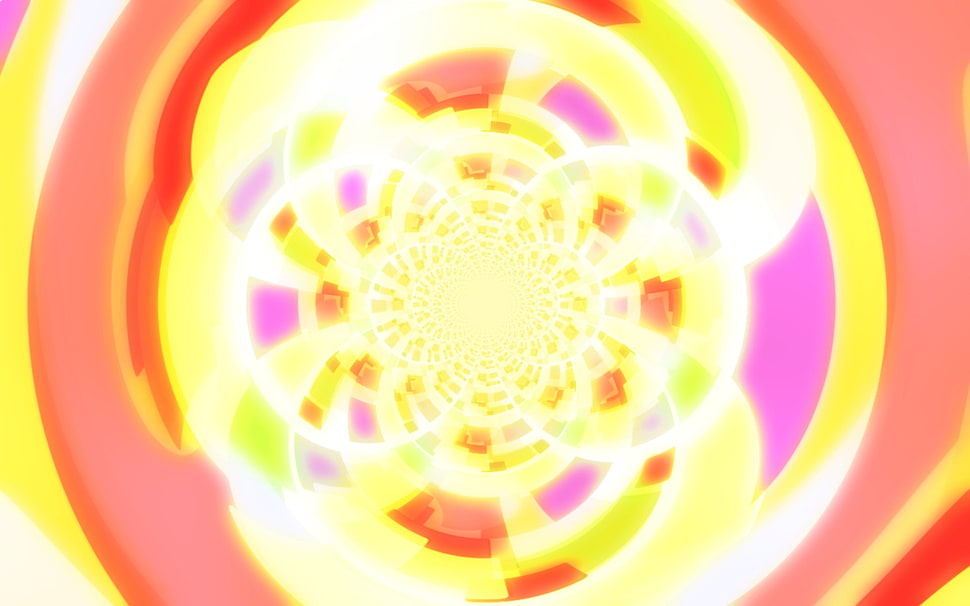 yellow, pink, and white 3D spiral artwork HD wallpaper