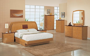 brown wooden dresser with mirror HD wallpaper