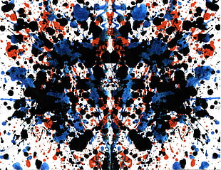 blue, white, and red floral textile, Rorschach test, ink, symmetry, paint splatter
