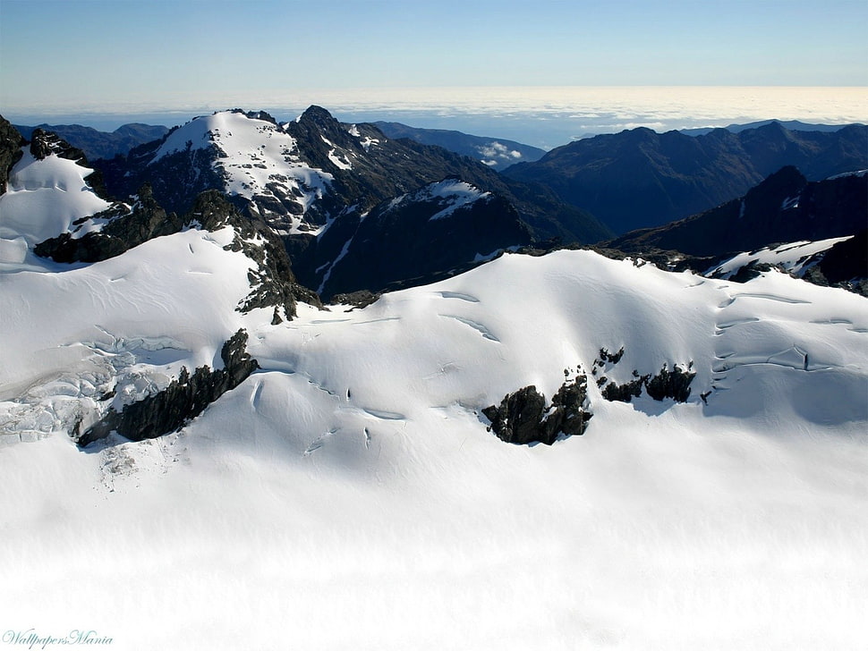 black mountain, mountains, winter, snow, horizon HD wallpaper
