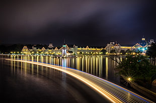 timelapse photography of a city during night, crescent lake HD wallpaper