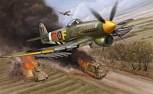 gray and yellow TPOF plane digital wallpaper, World War II, airplane, aircraft, Hawker Typhoon