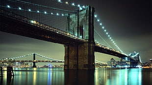 Brooklyn Bridge, city, urban, bridge, lights