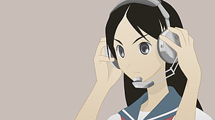 girl animal character using headset illustration HD wallpaper