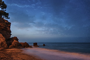 landscape photograph of shore on a golden hour setting HD wallpaper