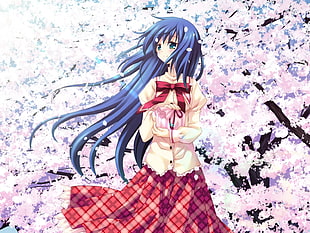 blue haired anime girl illustration