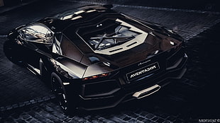 black Aventador coupe, Lamborghini Aventador, carbon fiber , car, Lamborghini