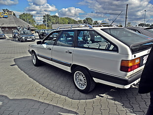 white station wagon, old car, Audi, HDR
