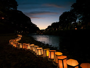 candle lantern lot, Japan, lights, religion, night