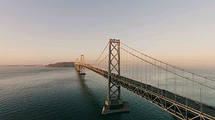 grey and black suspension bridge, bridge