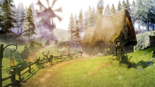 brown house between grass and trees and windmill digital wallpaper, Fable II, artwork, video games