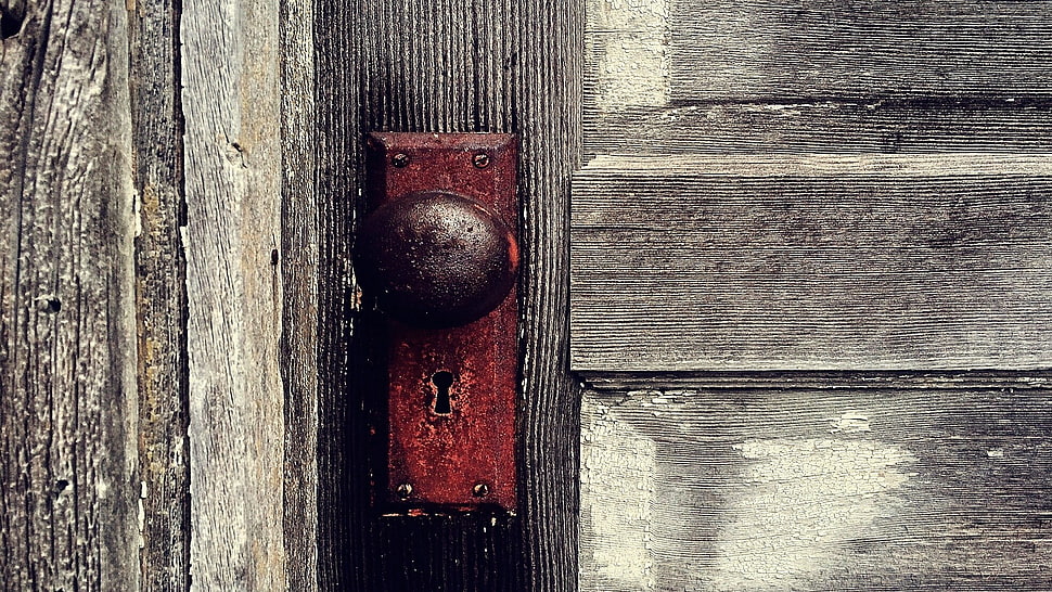 red and black metal tool, old, door, vintage, wood HD wallpaper