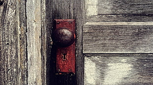red and black metal tool, old, door, vintage, wood