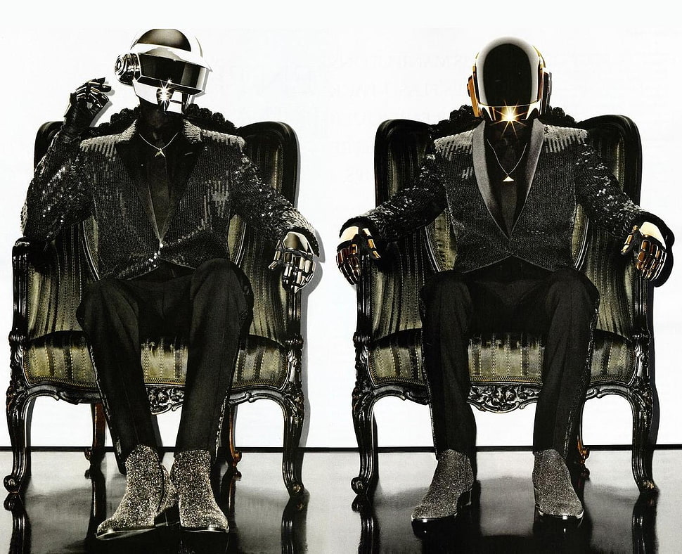 two men's gray suits, Daft Punk, throne, men HD wallpaper