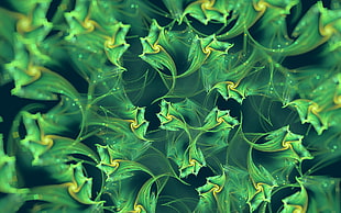 green and yellow leaves digital wallpaper, abstract, fractal, digital art, green