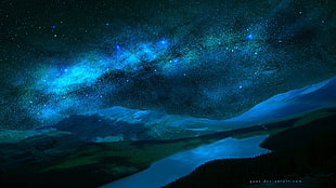 clusters of stars, nature, landscape, Milky Way, DeviantArt