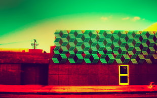 brown and green building, graphic design