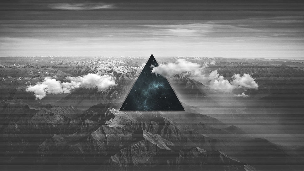 mountains under white clouds, polyscape, mountains HD wallpaper