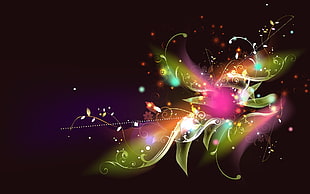 photo of red, pink, green, 3D floral artwork