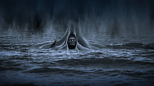 man under the water graphics, Hani Latif Zaloum, dark, digital art, trees