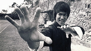 Bruce Lee, Bruce Lee, warrior, men, monochrome