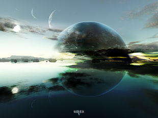 body of water and planets illustration, space