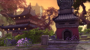 red and gray castle painting, PC gaming, Blade & Soul HD wallpaper