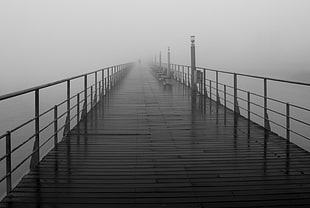 greyscale photo of dock