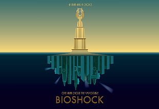 Bioshock logo, BioShock, Rapture, sea, video games