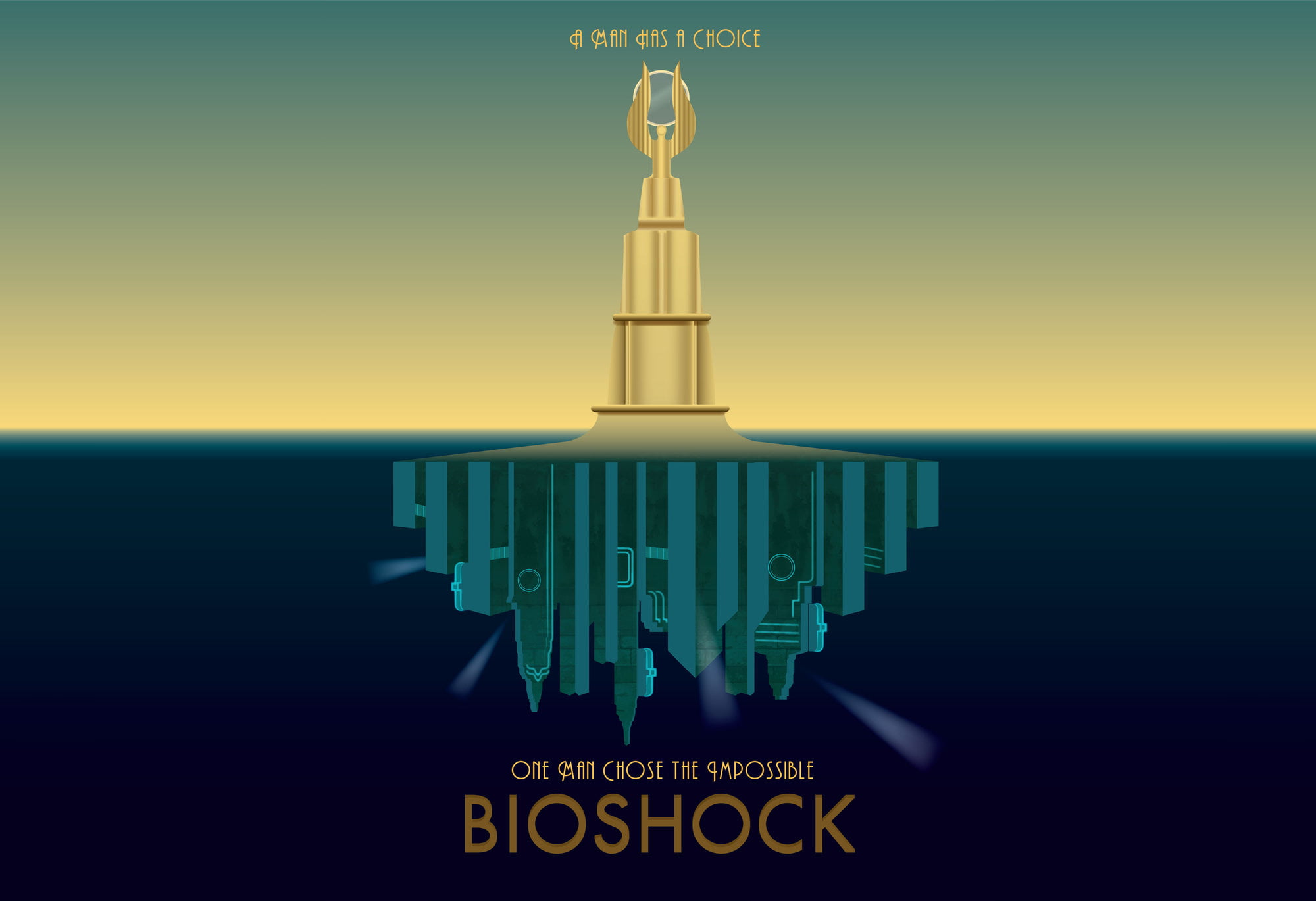 Bioshock logo, BioShock, Rapture, sea