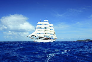 white galleon ship, sailing ship, Corsair, ship, vehicle