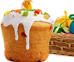 baked cake with toppings
