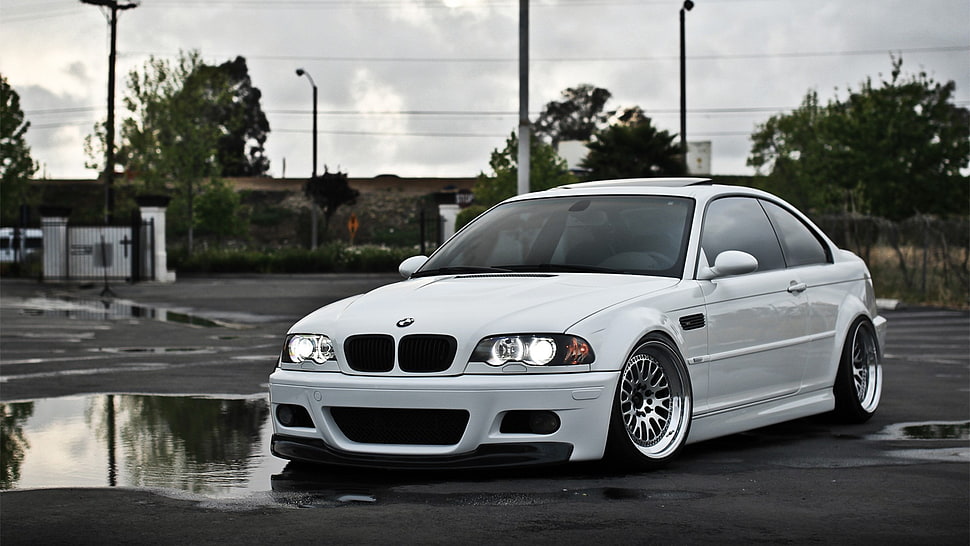 white BMW coupe, BMW, e46 HD wallpaper