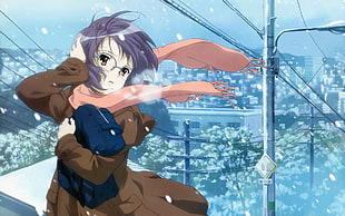 girl anime character with brown coat wallpaper