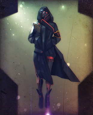 person in black suit digital wallpaper, Vladimir Matiukhin, dark, mask, Drifter