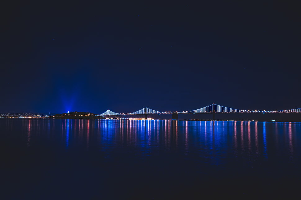 bridge at night time HD wallpaper