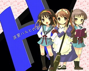 three girl anime character HD wallpaper