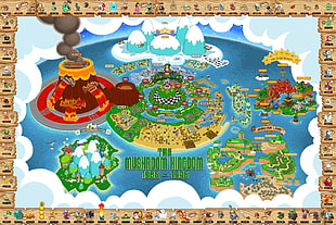 blue and green floral area rug, Super Mario, Nintendo, map