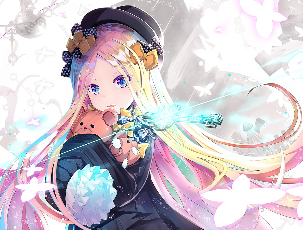 female pink-haired anime character digital wallpaper, Fate/Grand Order, Abigail Williams (Fate/Grand Order), blond hair, bow HD wallpaper