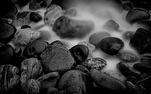 greyscale photography of pebble stones